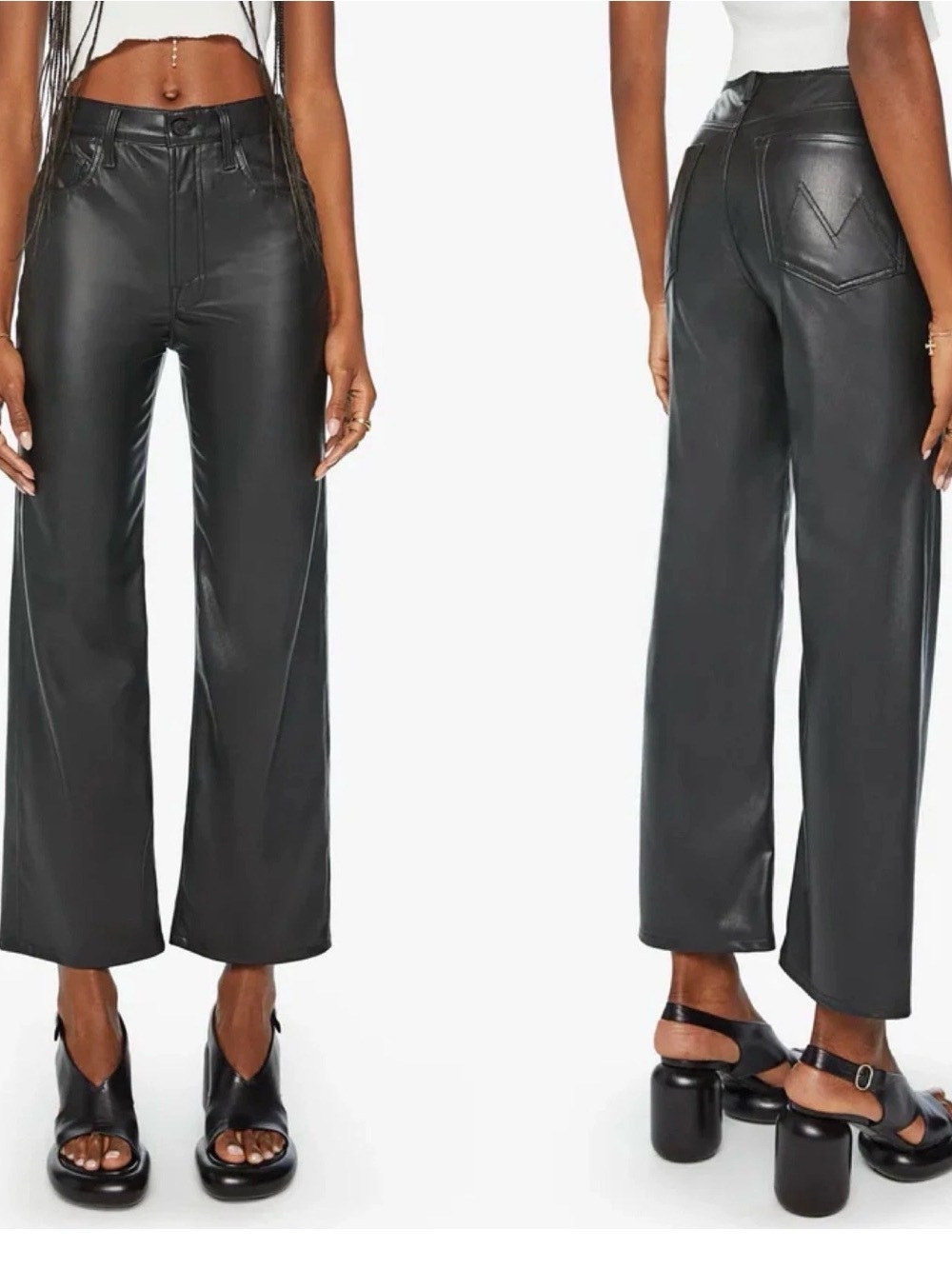 MOTHER The Rambler Zip Ankle Faux Leather Pants Black Size 30 NWOT